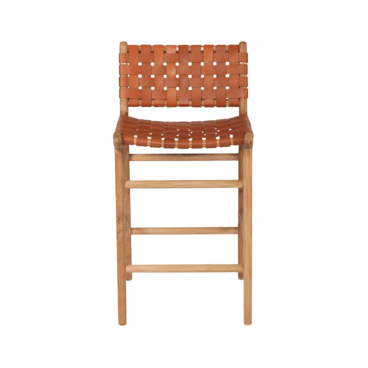 Bar Stools - Karina Leather Counter Stool (Woven) Tan 65cm