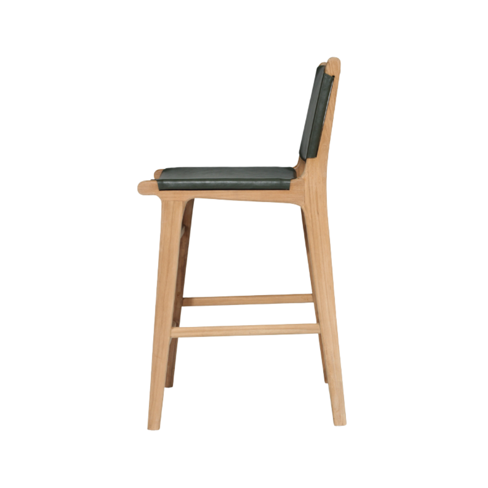 Bar Stools - Karina Leather Counter Stool (Flat) Olive 65cm
