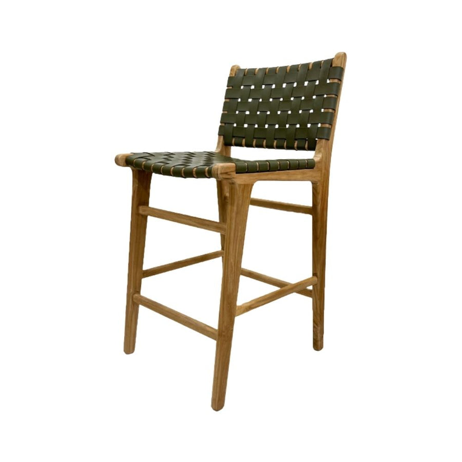 Bar Stools - Karina Leather Counter Stool (Woven) Olive 65cm