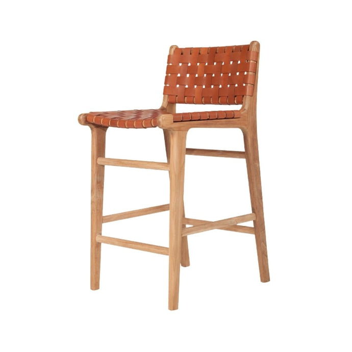 Bar Stools - Karina Leather Counter Stool (Woven) Tan 65cm