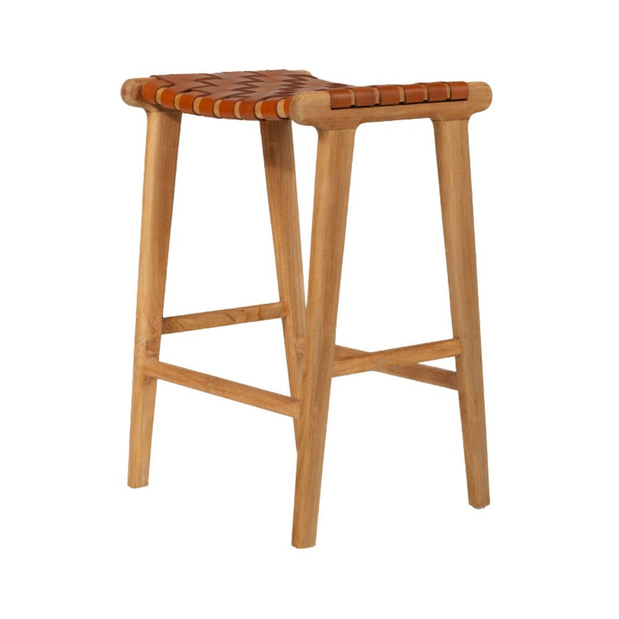 Bar Stools - Karina Leather Counter Stool Backless (Woven) Tan 65cm