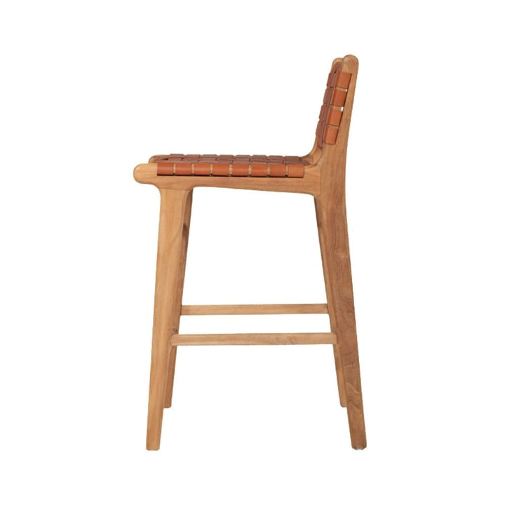 Bar Stools - Karina Leather Counter Stool (Woven) Tan 65cm