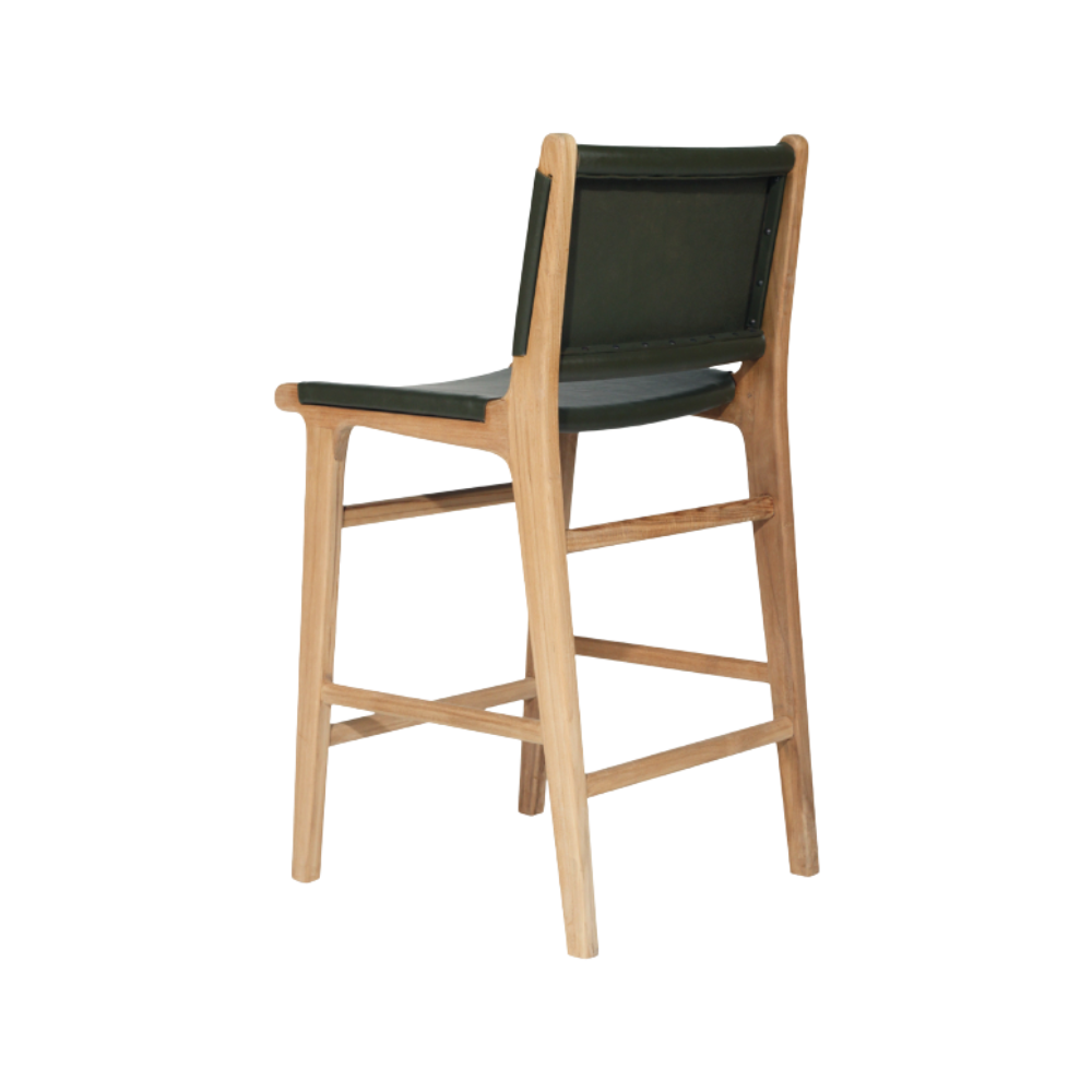 Bar Stools - Karina Leather Counter Stool (Flat) Olive 65cm