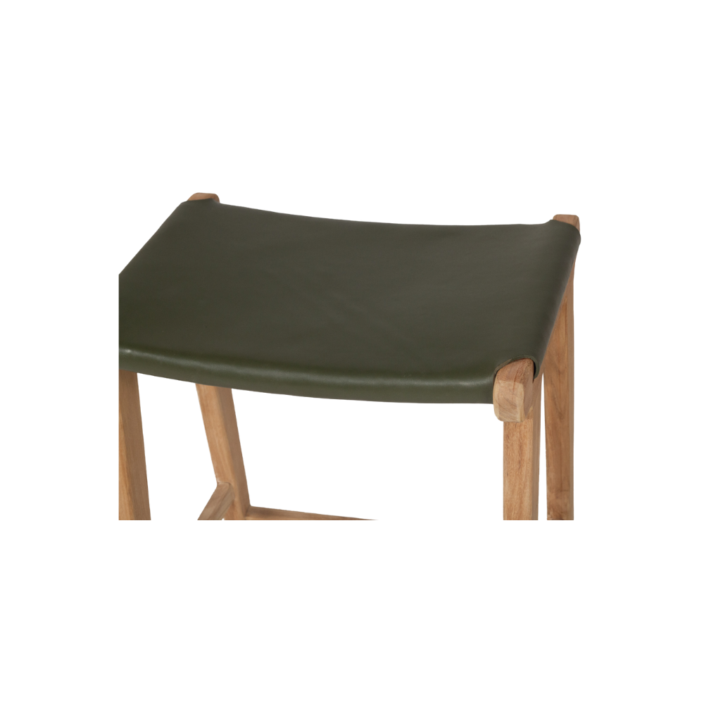 Bar Stools - Karina Leather Counter Stool Backless (Flat) Olive 65cm