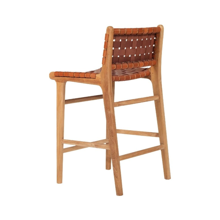Bar Stools - Karina Leather Counter Stool (Woven) Tan 65cm