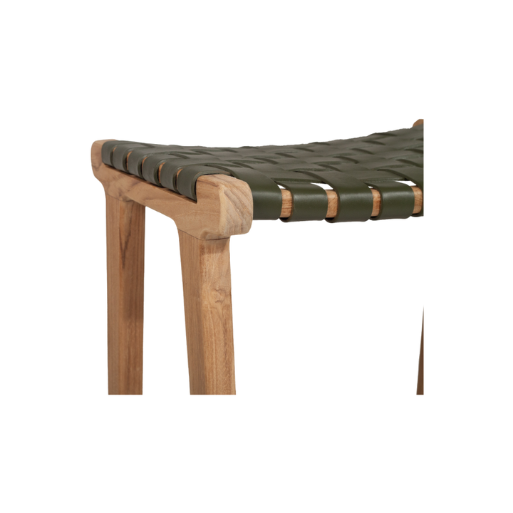 Bar Stools - Karina Leather Counter Stool Backless (Woven) Olive 65cm