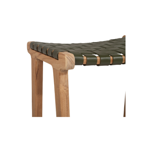 Bar Stools - Karina Leather Counter Stool Backless (Woven) Olive 65cm