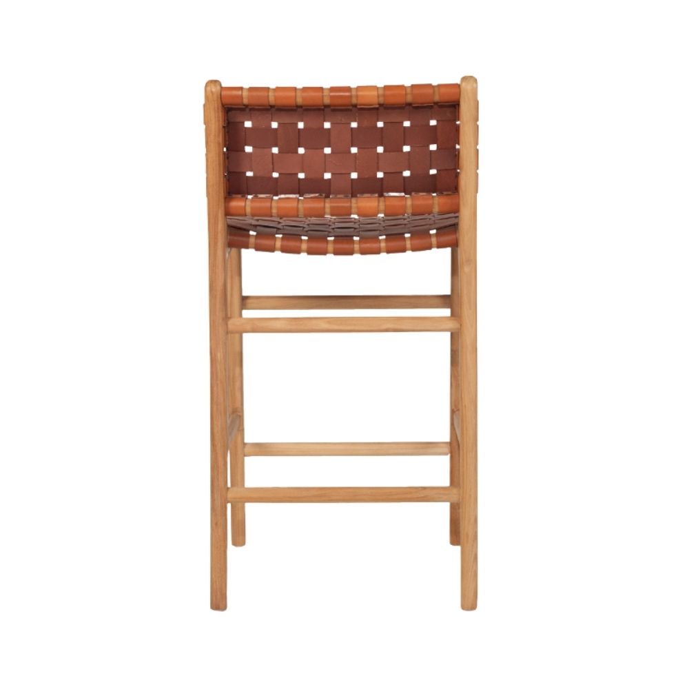 Bar Stools - Karina Leather Counter Stool (Woven) Tan 65cm