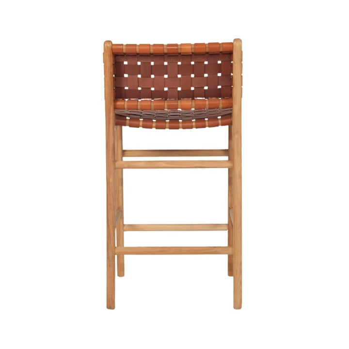 Bar Stools - Karina Leather Counter Stool (Woven) Tan 65cm