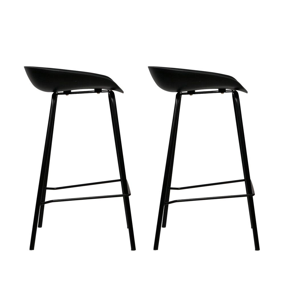 Bar Stools - Michael Set Of 2 Steel Kitchen Bar Stool Black 67cm