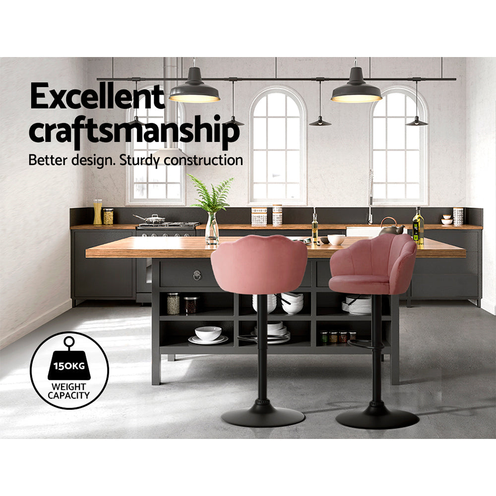 Bar Stools - Daphne Velvet Fabric Bar Stool (Set Of 2) Pink