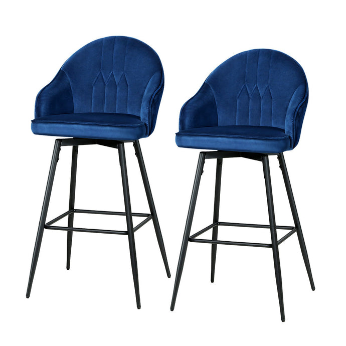 Bar Stools - Wilma Velvet Fabric Bar Stool (Set Of 2) Blue 72cm