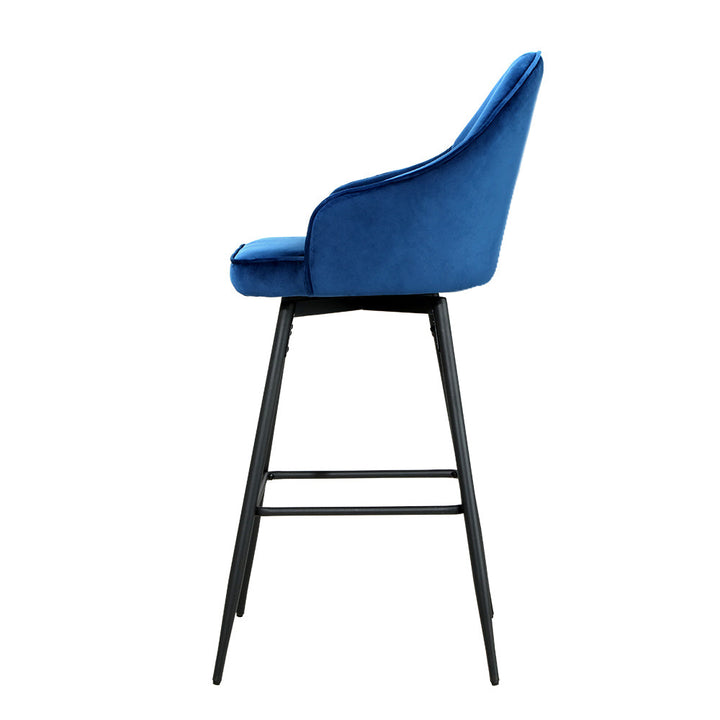 Bar Stools - Wilma Velvet Fabric Bar Stool (Set Of 2) Blue 72cm