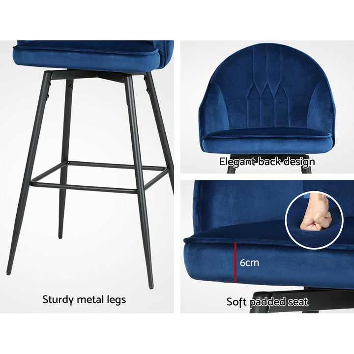 Bar Stools - Wilma Velvet Fabric Bar Stool (Set Of 2) Blue 72cm