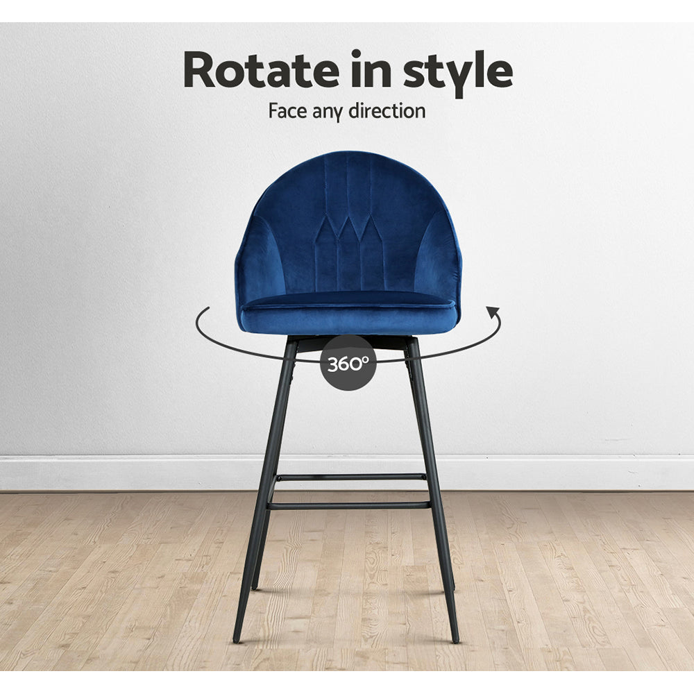Bar Stools - Wilma Velvet Fabric Bar Stool (Set Of 2) Blue 72cm