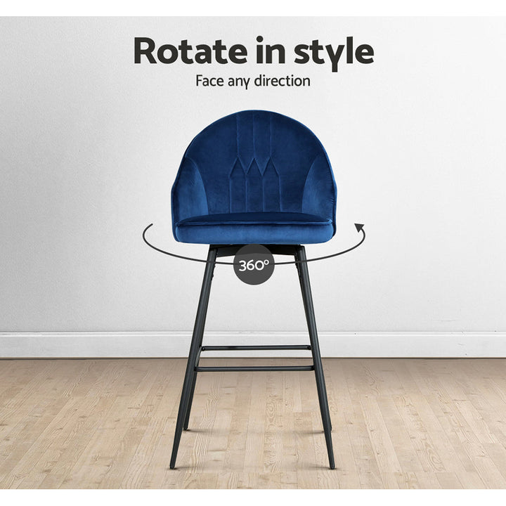 Bar Stools - Wilma Velvet Fabric Bar Stool (Set Of 2) Blue 72cm