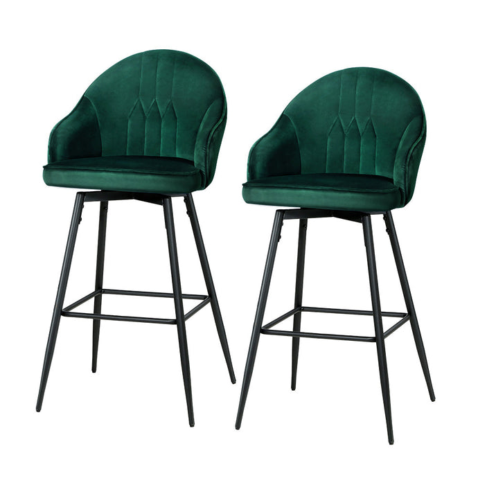 Bar Stools - Wilma Velvet Fabric Bar Stool (Set Of 2) Green 72cm