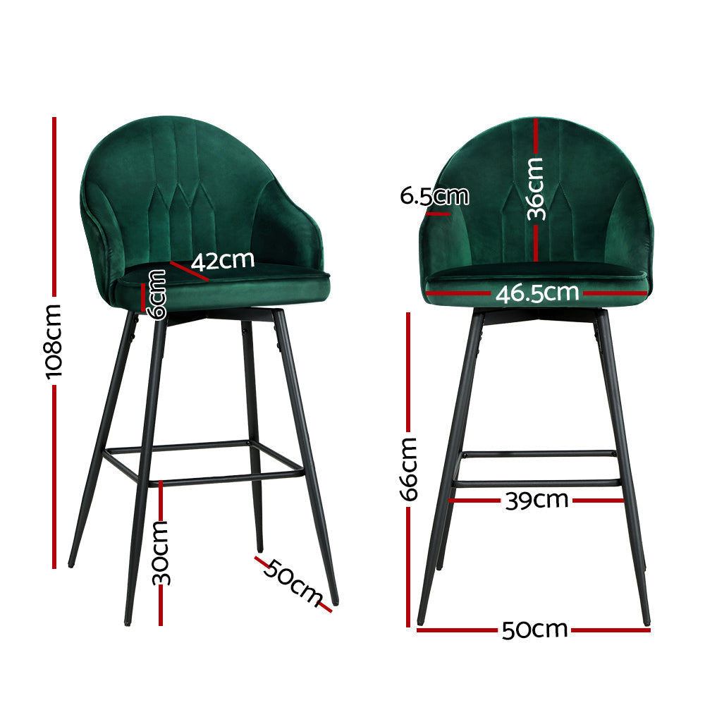 Bar Stools - Wilma Velvet Fabric Bar Stool (Set Of 2) Green 72cm