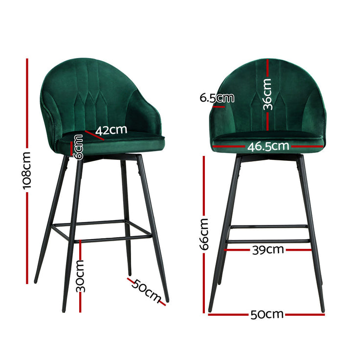 Bar Stools - Wilma Velvet Fabric Bar Stool (Set Of 2) Green 72cm