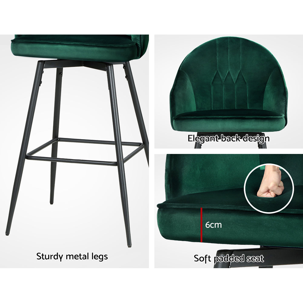 Bar Stools - Wilma Velvet Fabric Bar Stool (Set Of 2) Green 72cm