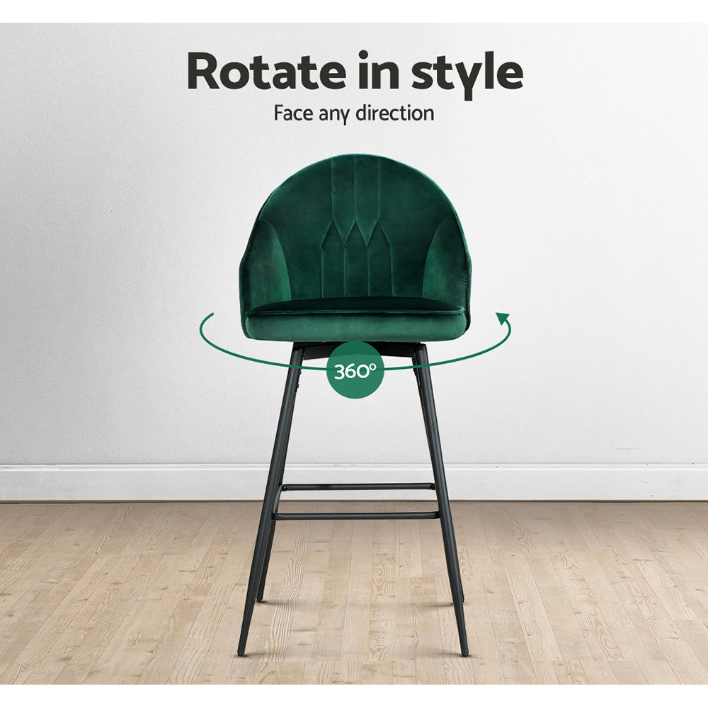 Bar Stools - Wilma Velvet Fabric Bar Stool (Set Of 2) Green 72cm