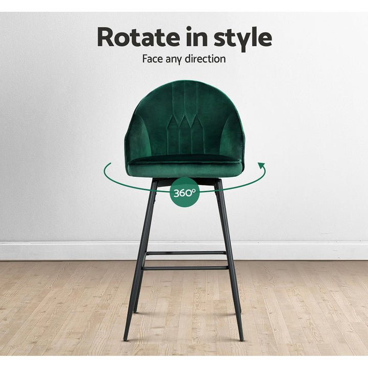 Bar Stools - Wilma Velvet Fabric Bar Stool (Set Of 2) Green 72cm