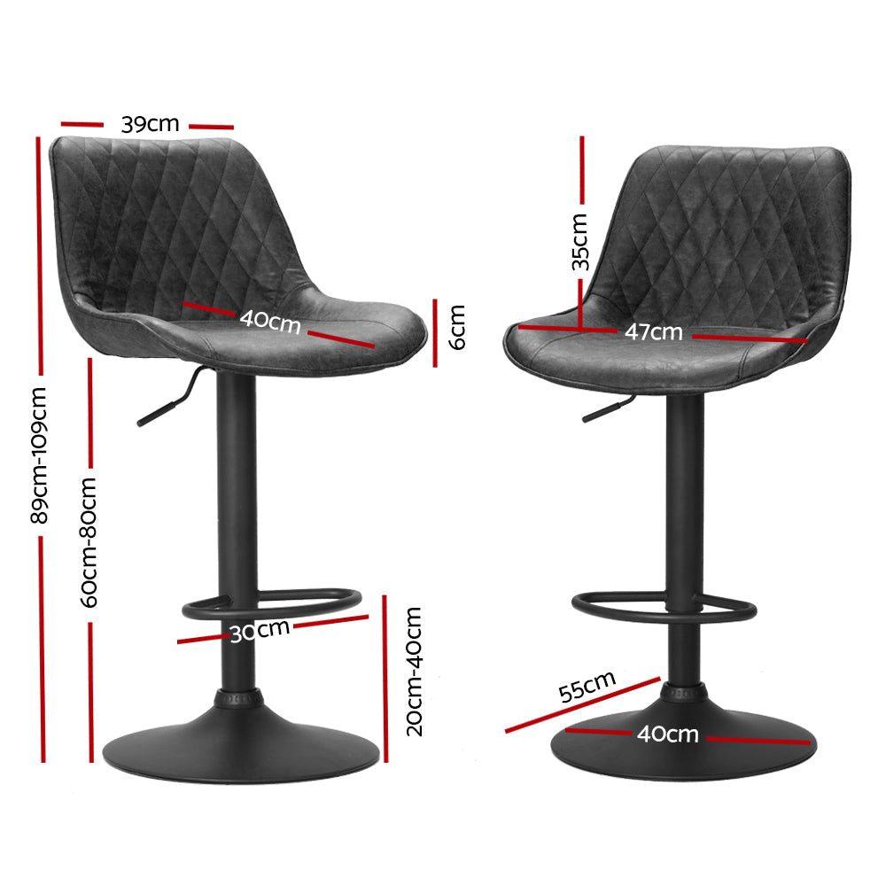 Bar Stools - James Leather Bar Stool Swivel (Set Of 2) Black