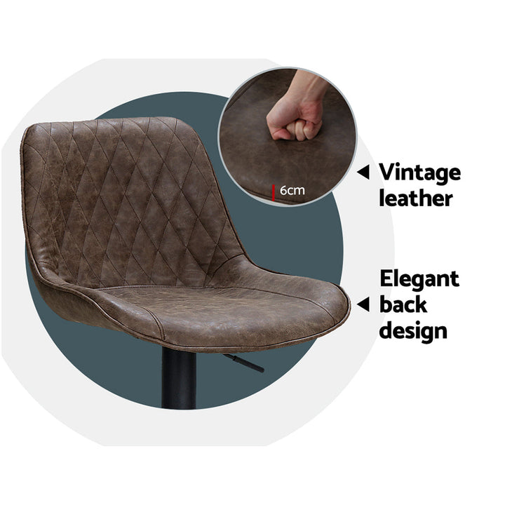 Bar Stools - James Leather Bar Stool Swivel (Set Of 2) Brown