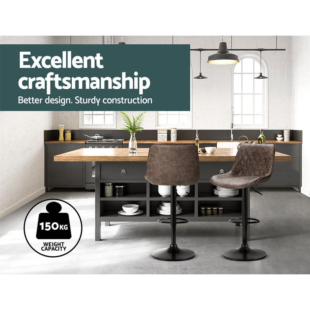 Bar Stools - James Leather Bar Stool Swivel (Set Of 2) Brown