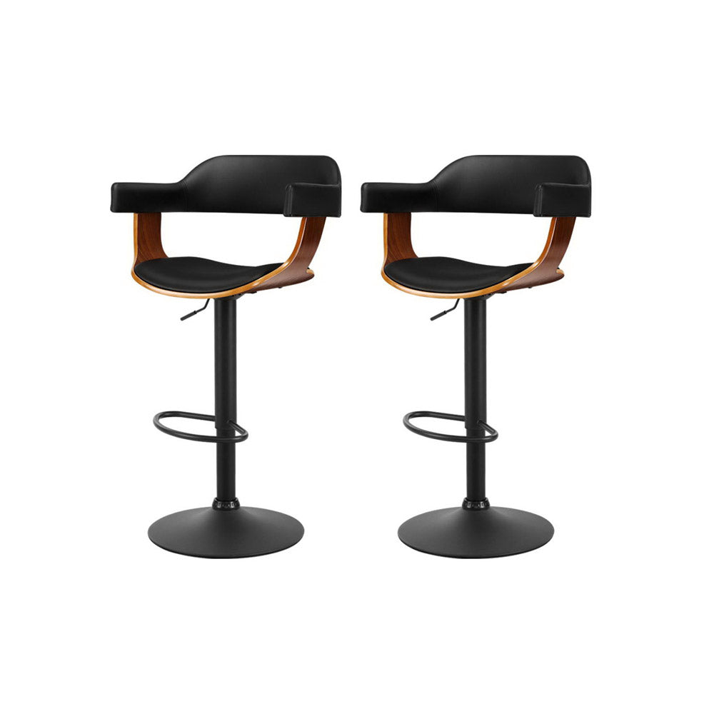 Donna Wooden Bar Stool Leather Swivel (Set of 2) Black Frame