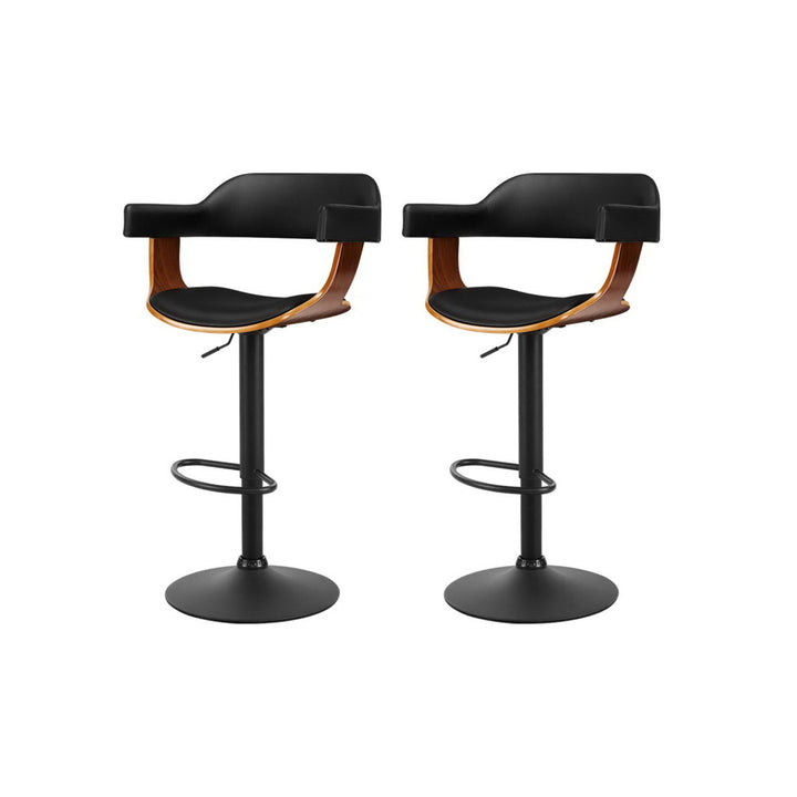 Donna Wooden Bar Stool Leather Swivel (Set of 2) Black Frame
