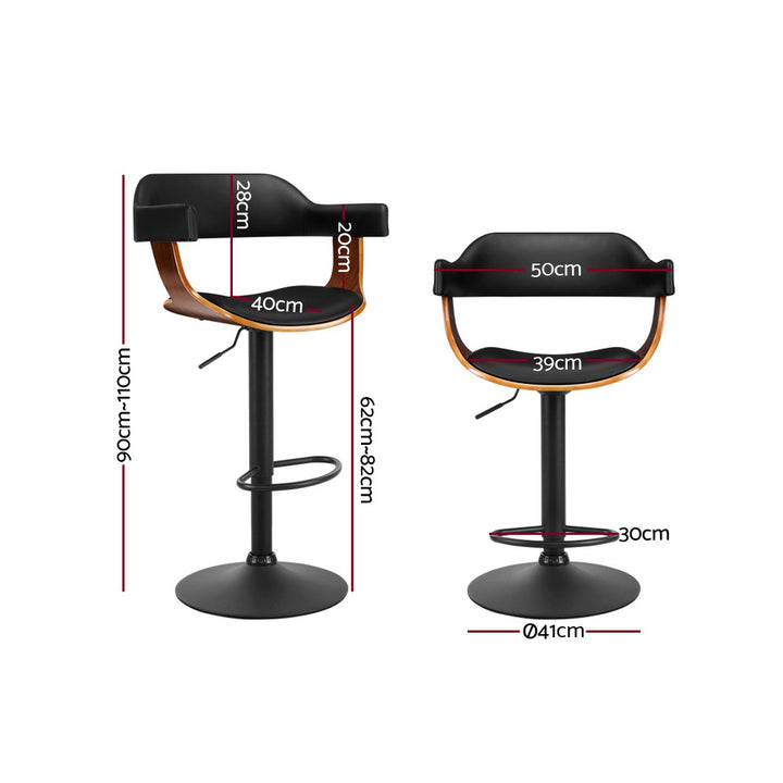 Donna Wooden Bar Stool Leather Swivel (Set of 2) Black Frame