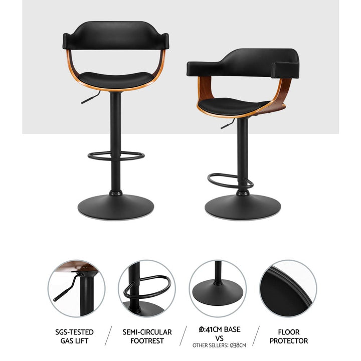 Donna Wooden Bar Stool Leather Swivel (Set of 2) Black Frame