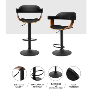 Donna Wooden Bar Stool Leather Swivel (Set of 2) Black Frame