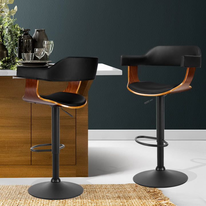 Donna Wooden Bar Stool Leather Swivel (Set of 2) Black Frame