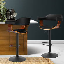 Load image into Gallery viewer, Donna Wooden Bar Stool Leather Swivel (Set of 2) Black Frame