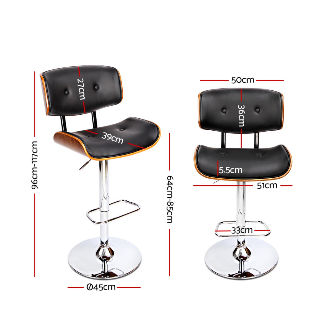 Morgan Leather Bar Stool Wooden Swivel (Set of 2) Black