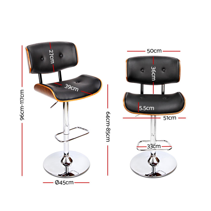 Morgan Leather Bar Stool Wooden Swivel (Set of 2) Black
