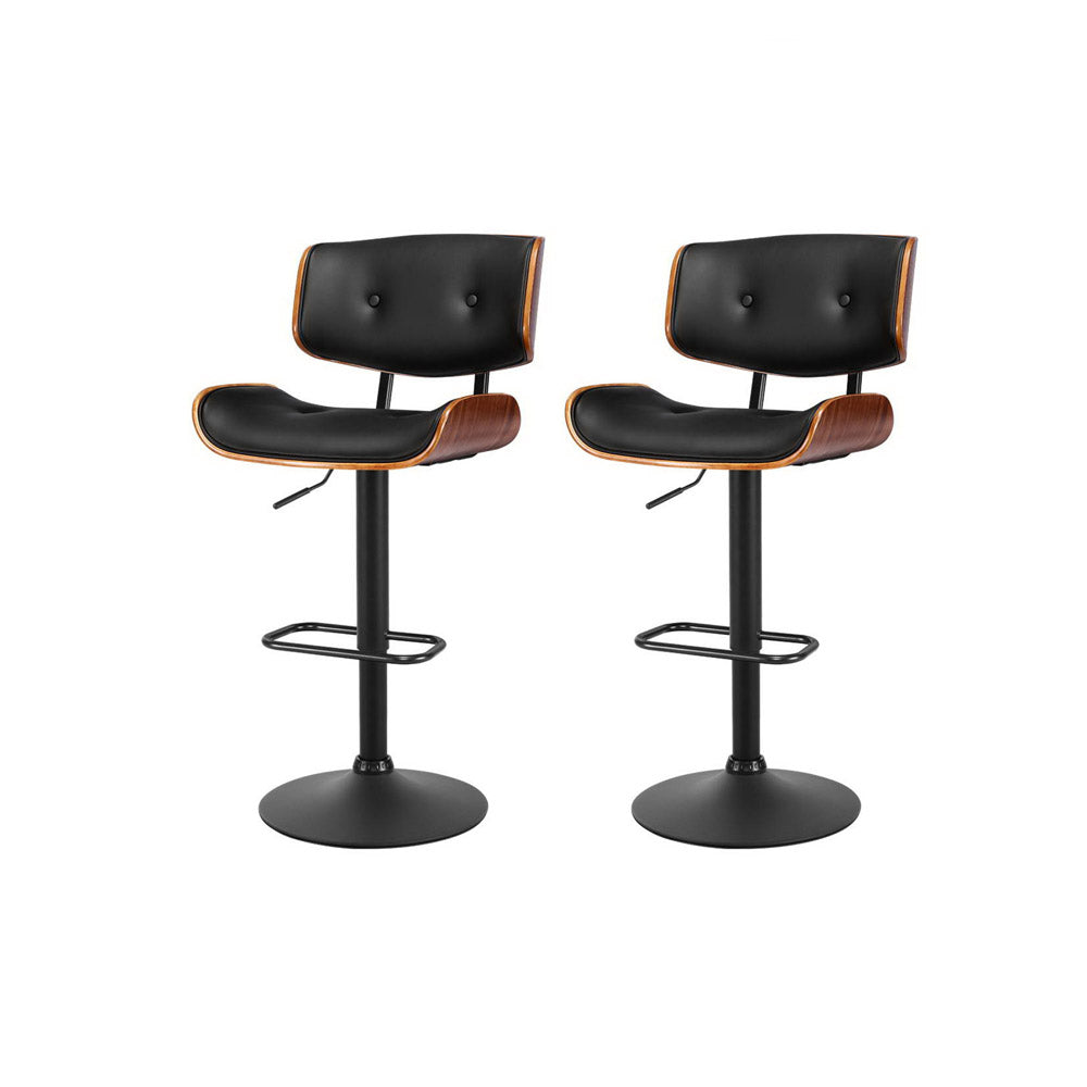 Morgan Leather Bar Stool Wooden Swivel (Set of 2) Black Frame