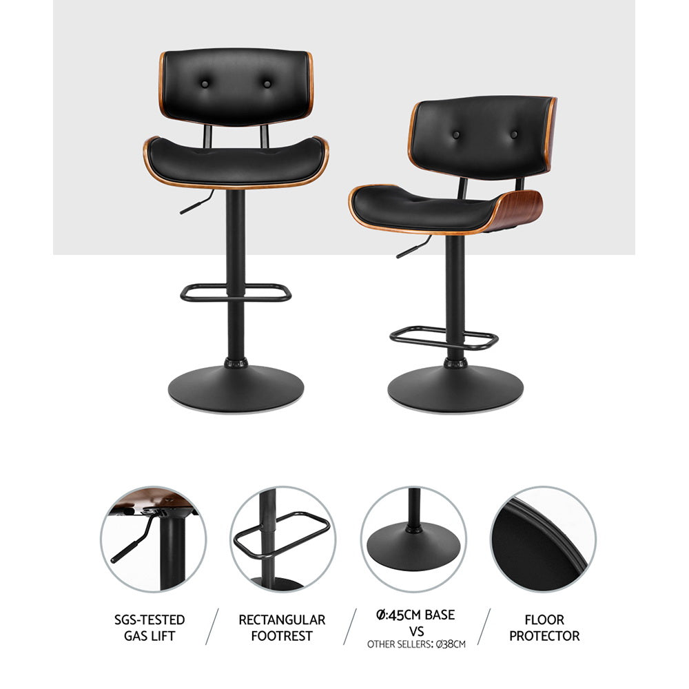 Morgan Leather Bar Stool Wooden Swivel (Set of 2) Black Frame