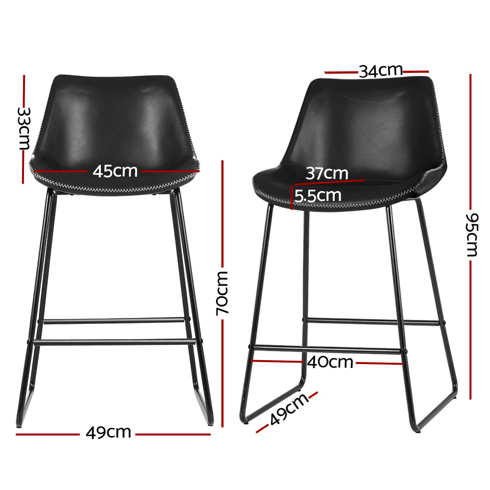 Bar Stools - Winston Leather Bar Stool (Set Of 2) Black 70cm