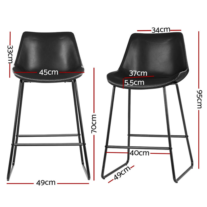 Bar Stools - Winston Leather Bar Stool (Set Of 2) Black 70cm