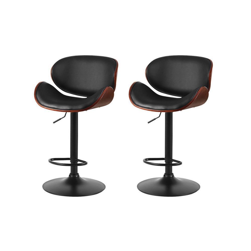 Jaycee Leather Bar Stool Swivel (Set of 2) Black Frame