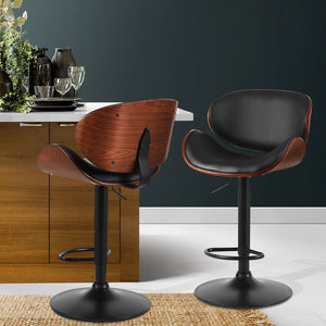 Jaycee Leather Bar Stool Swivel (Set of 2) Black Frame
