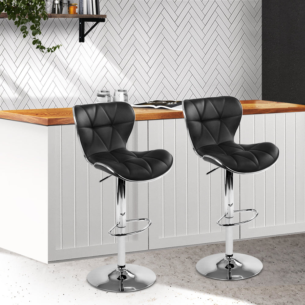 Ruby Leather Bar Stool Swivel (Set of 2) Black