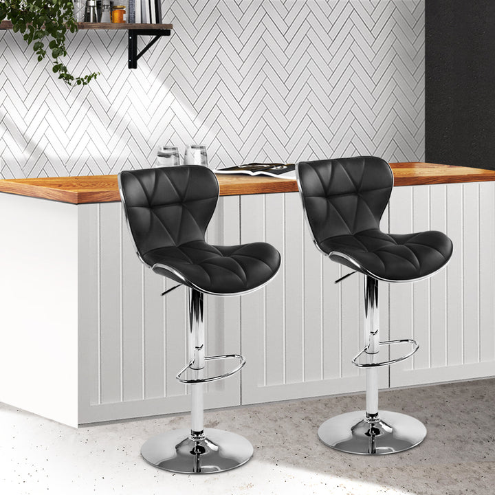 Ruby Leather Bar Stool Swivel (Set of 2) Black