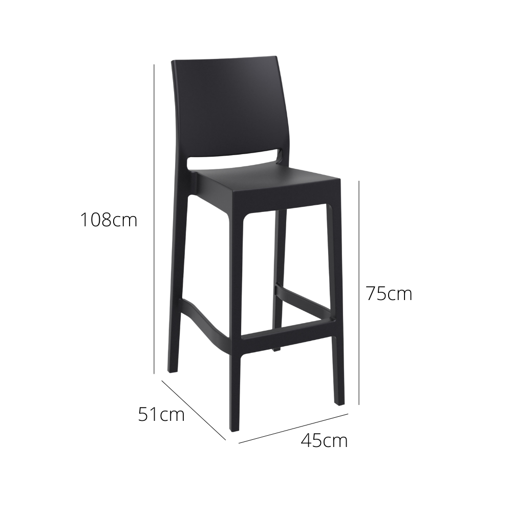 Outdoor Bar Stools - Canyon Outdoor Bar Stool Black 75cm