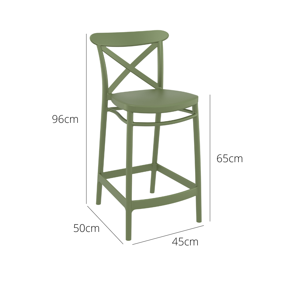 Outdoor Bar Stools - Cruz Outdoor Counter Stool Olive Green 65cm