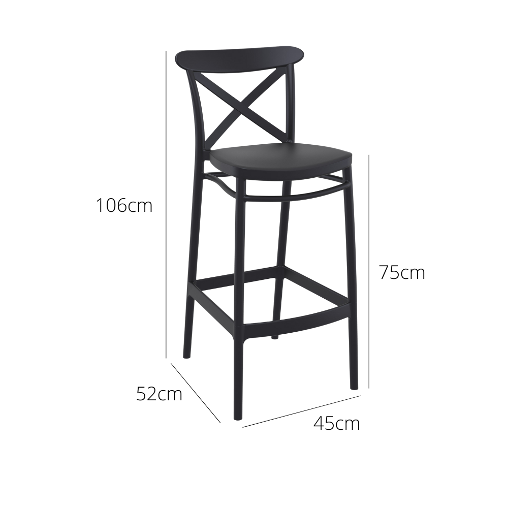 Outdoor Bar Stools - Cruz Outdoor Bar Stool Black 75cm