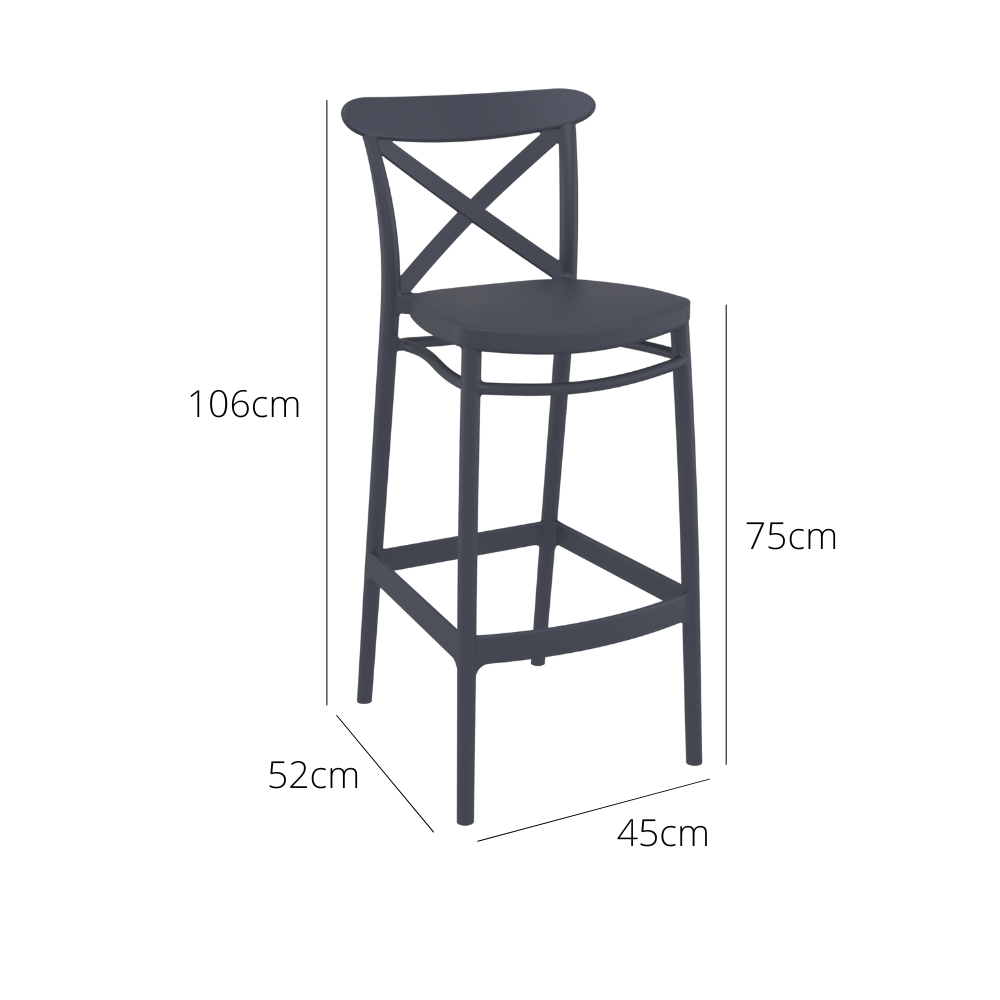 Outdoor Bar Stools - Cruz Outdoor Bar Stool Anthracite 75cm